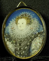 Alžběta I. královna Anglie, cca 1600 (pergamen, stříbro a sklo)