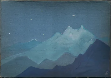 Himaláje, hory ozářené měsícem, skica, 1933