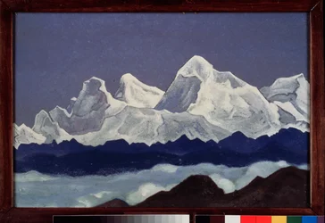 Mount Everest (Chomolungma) v Himalájích (Tibet). Obraz Nicolase (Nicholase) Roericha (1874-1947), tempera na plátně