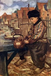 A Boy čistící konvice (barevná lito)