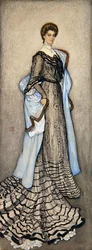 Elegantní dáma (pero, černý inkoust, akvarel a tělová barva na papíře položeném na plátně)