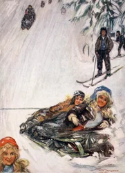 Dívky na převrácených saních, Holmencollen, 1905
