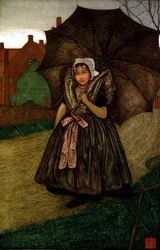 Holandská dívka v dešti (pastel na papíře)