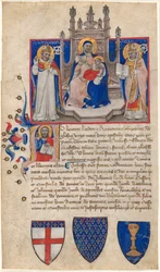 Madona s dítětem trůnící mezi svatými Petroniem a Allem (Eligius); Kristus v iniciále A