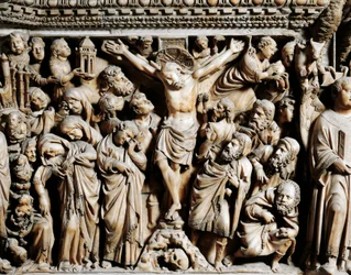 Ukřižování, detail kazatelny od Nicoly Pisana (činný 1258-1278), katedrála v Sieně, Toskánsko, 1265-1269