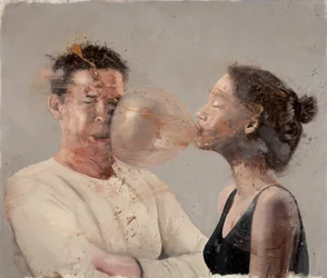 Bublina I (Dívka s boxerem), 2020 (olej na plátně)