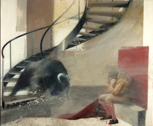 Schodišťový býk s toreadorem I, 2013 (olej na plátně)