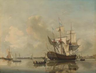Fregata námořnictva "Rotterdam" na řece Maas u moře