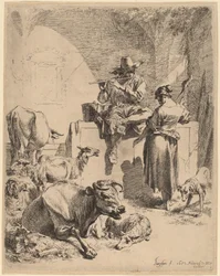 Pastýř sedící na fontáně a kolotoč, 1652.