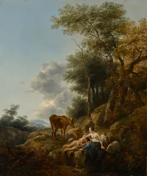 Krajina s nymfou a satyrem, asi 1647 (olej na desce)