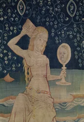 Babylónská nevěstka, číslo 64 z díla Apokalypsa z Angers, 1373-1387, detail tapisérie z 181983