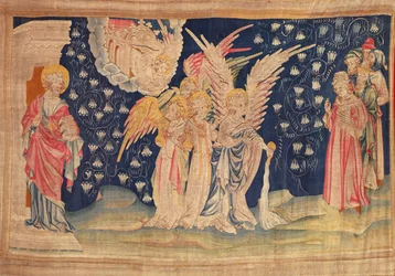 První baňka vylitá na zemi, z Apokalypsy Tapiserie Angers, 1373-1387 (tapisérie)