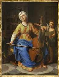 Svatá Cecile. Obraz Nicolase Colombela (1646-1717), olej na dřevě. Francouzské umění 17.-18. století. Musee des Beaux Arts de Rouen.