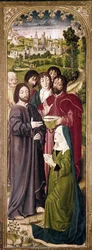 Vzkříšení Lazara: Marta před Kristem (detail levého panelu) (tempera na panelu