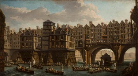 Soutěž námořníků, mezi Pont Notre Dame a Pont-Au-Change, Paříž, 1756.
