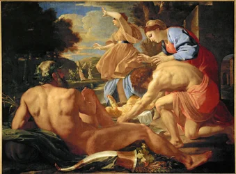 Mojžíš odhalený matkou (olej na plátně)