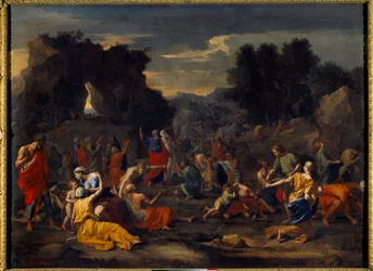 Izraelité sbírají mannu (mannu) v poušti. Obraz Nicolase Poussina (1594-1665)