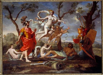 Obraz Venus Armant Enee od Nicolase Poussina (1594-1665) 1639 Sun. 1,07x1,46 m Rouen, Muzeum výtvarných umění