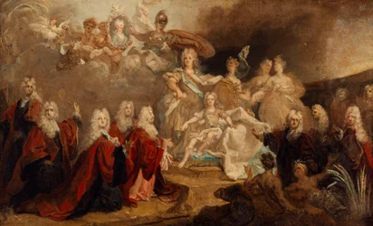 Náčrt alegorického obrazu, který si objednalo město Paříž pro zasnoubení Ludvíka XV. a infantky Marie Anny Victoire Španělské