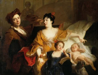 Autoportrét umělce s rodinou, kolem roku 1704 (olej na plátně)