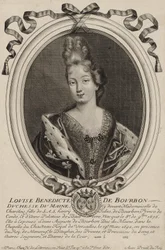 Rytina Louisy Bénédicte de Bourbon (vévodkyně z Maine), autor Nicholas de Larmessin z Paříže, kolem roku 1690