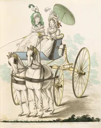 Dvě dámy v negližé, které se vysílají ve phaetonu, z Galerie módy Nikolause Heideloffa, svazek I, srpen 1794 (tisk)