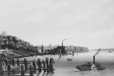 Pohled na Hoboken Převzato z trajektu, ca. 1838.