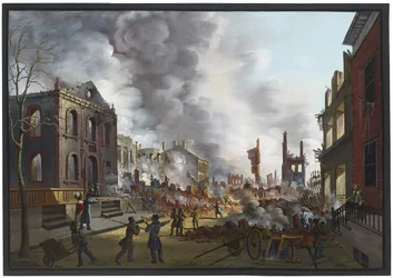 Pohled na ruiny po velkém požáru v New Yorku, 1835, 1837