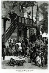 Vyvražďování Židů v Rusku, vyryto Gustavem Voulquinem (fl. 1880-90) z Le Journal Illustre, červen 1881 (černobílá fotografie)