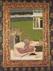 Portrét maharaja Savant Singh s chotí, Bani Thani, polovina 1700.