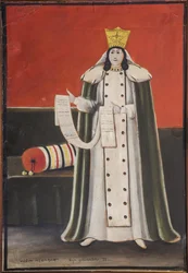 Raine Tamar (Thamar) de Giorgie (1140-1314) - královna Tamar Par Pirosmani (Pirosmanashvili), Nico (19-1917). Olej na kartonu, CZ: 30x40