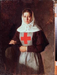 Une infirmiere (Sestra) - Obraz Nikolaje Alexandroviče Yaroshenka (Yaroshenko) (1846-1898), olej na kartonu