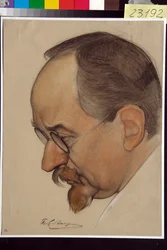 Portrét Georgi Vasilyevich Tchitcherine (1872-1936) - Dílo Nikolaje Andrejeviče Andrejeva (1873-1932), krev a křída na papíře (32,4x24,1 cm)