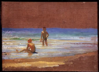 Chlapci na mořském pobřeží. Olej na plátně, ruské umění 19. století. Státní Treťjakovská galerie, Moskva.