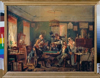 Karetní hra - Karetní hra - Obraz Nikolaje Petroviče Petrova (1834-1876), olej na plátně, cca 1850 - 19. století ruské umění - Státní ruské muzeum, Petrohrad