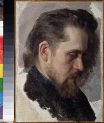 Portrét spisovatele Nikolaje Pomjalovského (Nicholas Pomyalovsky) (1835-1863). (Portrét autora N. Pomyalovského). Obraz Nikolaje Vasiljeviče Nevreva (1830-1904), olej na plátně