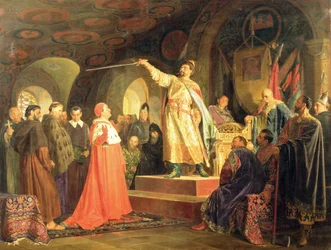 Princ Roman z Halychu-Volyně přijímá velvyslance papeže Innocenta III., 1875