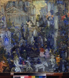 Přípravná výzdoba pro hru ""Maska červené smrti"" (Maska červené smrti) od Edgara Allana Poea (1809-1849). Dílo Nikolaje Nikolajeviče Sapunova (Sapunov) (1880-1912), tempera na kartonu, cca 190