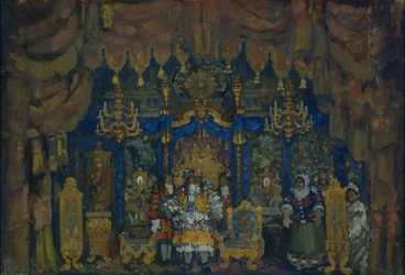 Pokoj Jourdains. Scénografie k divadelní hře A Burgeois šlechtic od J.-B. Moliere, 1911