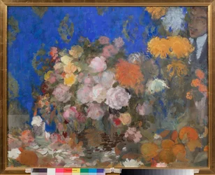 Nature morte avec autoportrait - Zátiší s autoportrétem - Dílo Nikolaje Nikolajeviče Sapunova (Sapunov) (1880-1912), tempera na kartonu