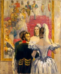 Básník Alexander Puškin s manželkou v Anitsch