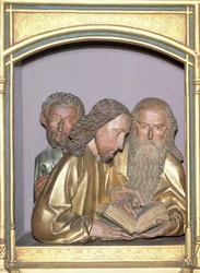Sv. Jakub Menší, sv. Filip a sv. Barnabáš, z Isenheimského oltáře, kolem roku 1490 (malované dřevo)