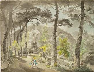 Promenáda v údolí Hinterbruehl, nejoblíbenější výletní a rekreační oblasti jižně od Vídně (watercorlour)