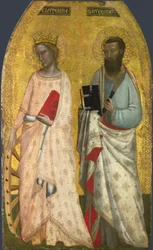 Svatá Kateřina a Bartoloměj, asi 1350 (vaječná tempera na dřevě)