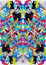 Zen Ink Blue Red Yellow Floral Pattern, 2023 (akryl na papíře, digitální)