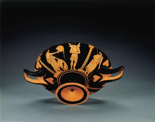 Podkrovní kylix s červenou postavou, kolem 470 př. Kr