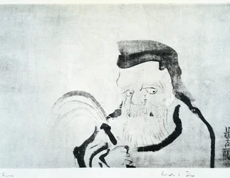 Portrét starého muže, kresba Ogata Korin (1658-1716), tuš na hedvábí, japonská civilizace, období Edo