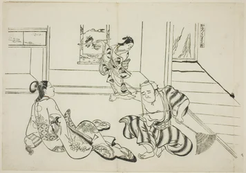 Child Attendant a Bald Tengu z hory Kurama (Kaburo Kurama Tengu), č. 7 ze série 12 grafik zobrazujících parodie her