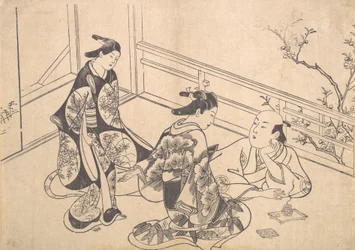 Herec Ichimura Takenojo ležící na balkóně, ca. 1715, ca. 1715.