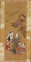 Yukihira a dva Brinemaidens na Sumě, 18. století.